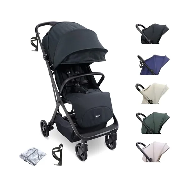 My Babiie MBX7 Autofold Stroller – from Birth to 4 Years (22kg), Foldable & Compact, Lightweight, Travel Buggy for Toddlers, Pushchair Includes Rain Cover - Black