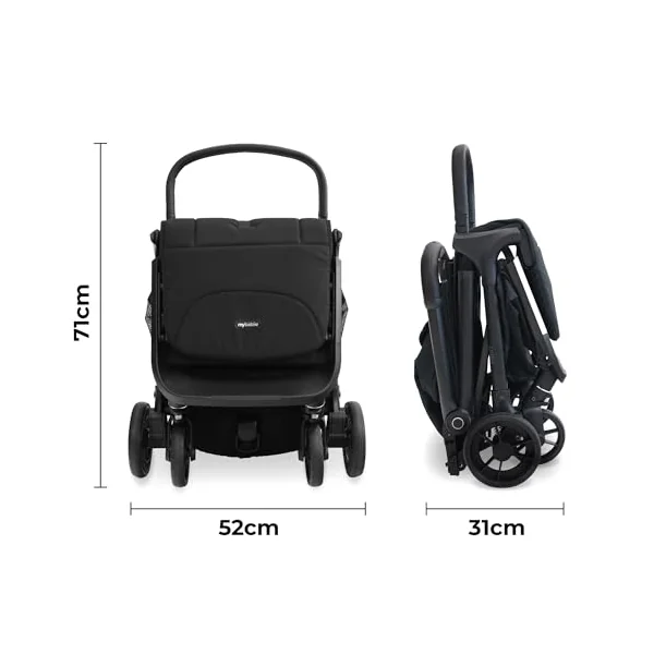 My Babiie MBX7 Autofold Stroller – from Birth to 4 Years (22kg), Foldable & Compact, Lightweight, Travel Buggy for Toddlers, Pushchair Includes Rain Cover - Black