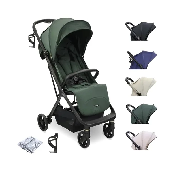 My Babiie MBX7 Autofold Stroller – from Birth to 4 Years (22kg), Foldable & Compact, Lightweight, Travel Buggy for Toddlers, Pushchair Includes Rain Cover - Forest Green
