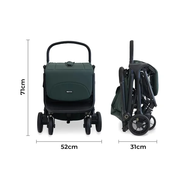 My Babiie MBX7 Autofold Stroller – from Birth to 4 Years (22kg), Foldable & Compact, Lightweight, Travel Buggy for Toddlers, Pushchair Includes Rain Cover - Forest Green