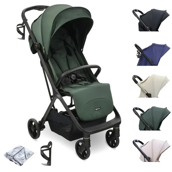 My Babiie MBX7 Autofold Stroller – from Birth to 4 Years (22kg), Foldable & Compact, Lightweight, Travel Buggy for Toddlers, Pushchair Includes Rain Cover - Forest Green