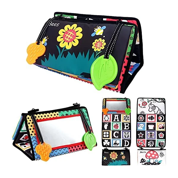My Phoenix Tummy Time Activity Mirror Baby Tummy Time Toys, Tummy Time Pillow For Fine Motor Skills Development Black and White Sensory Travel Toys For Babies Infant Newborn Toys 0-6 Months Gifts