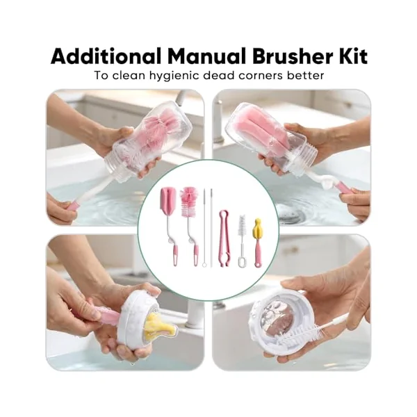 MYPIN Bottle Steriliser and Dryer, 4 in 1 Compact Baby Bottle Steriliser, 6 Capacity, 72H Storage, 6 Pcs Brush Kit for Newborn Essentials