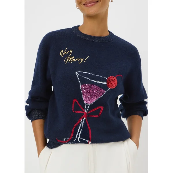 Navy Very Merry Cocktail Design Jumper