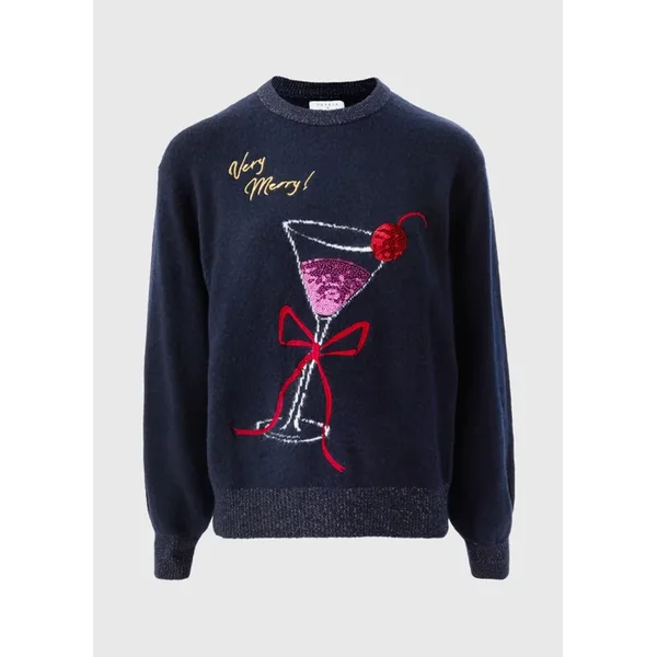 Navy Very Merry Cocktail Design Jumper
