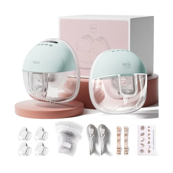 NCVI Hands Free Breast Pump, Wearable Portable Breast Pumps 4 Modes 9 Levels for Work, Travel & Night Use with LED Display, Green