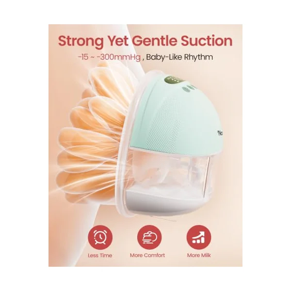 NCVI Hands Free Breast Pump, Wearable Portable Breast Pumps 4 Modes 9 Levels for Work, Travel & Night Use with LED Display, Green
