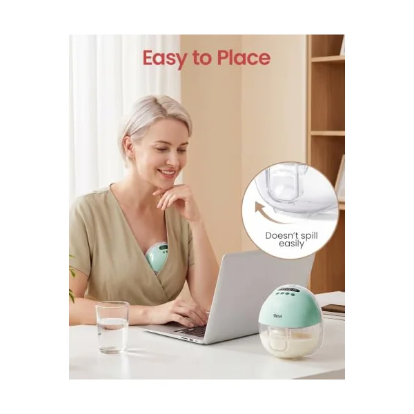 NCVI Hands Free Breast Pump, Wearable Portable Breast Pumps 4 Modes 9 Levels for Work, Travel & Night Use with LED Display, Green