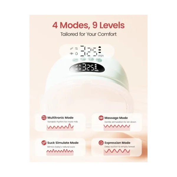 NCVI Hands Free Breast Pump, Wearable Portable Breast Pumps 4 Modes 9 Levels for Work, Travel & Night Use with LED Display, Green