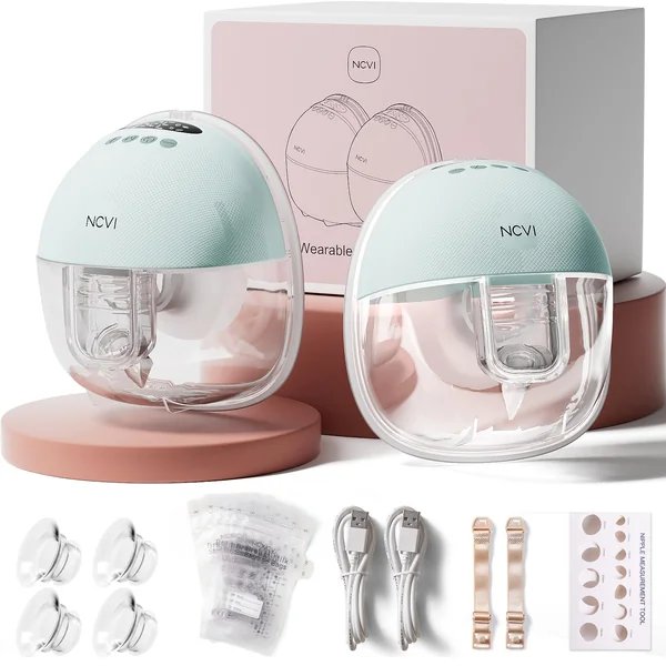 NCVI Hands Free Breast Pump, Wearable Portable Breast Pumps 4 Modes 9 Levels for Work, Travel & Night Use with LED Display, Green