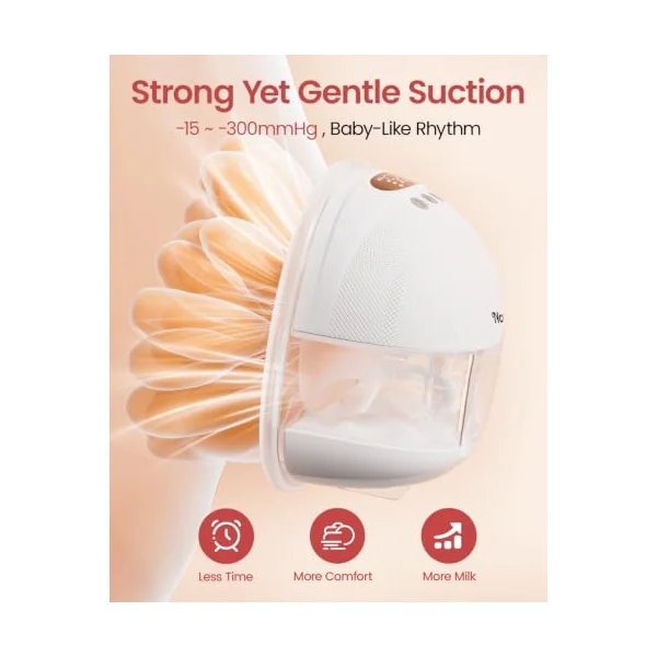 NCVI Hands Free Breast Pump, Wearable Portable Breast Pumps 4 Modes 9 Levels for Work, Travel & Night Use with LED Display, White