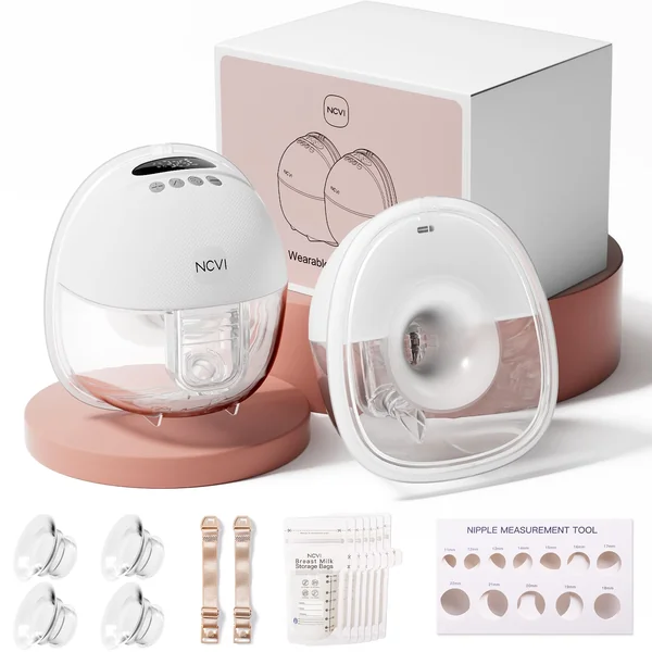 NCVI Hands Free Breast Pump, Wearable Portable Breast Pumps 4 Modes 9 Levels for Work, Travel & Night Use with LED Display, White
