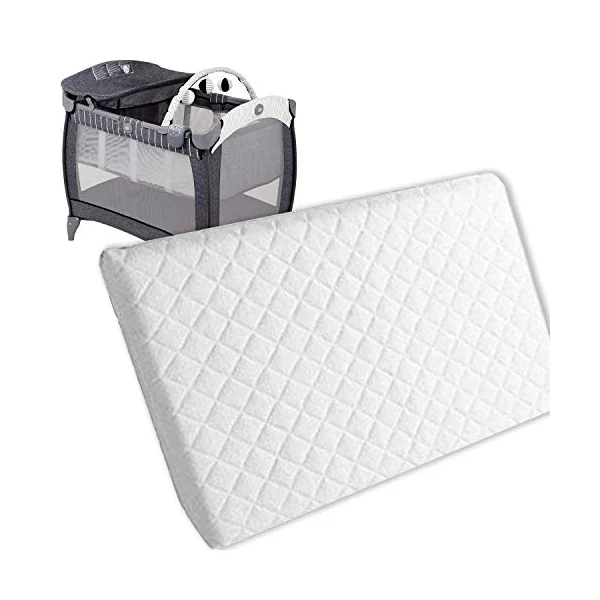 New Baby Travel Cot Foam/Mattress - Waterproof Cover | Extra Thick Quilted | Fits Most Graco/M&P Toddler Cots, Breathable | Anti Allergenic (120 x 60 x 7.5 cm)