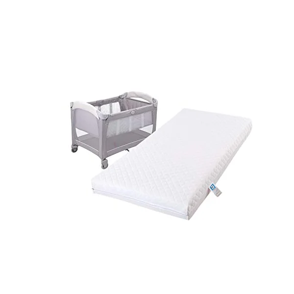New Baby Travel Cot Foam/Mattress - Waterproof Cover | Extra Thick Quilted | Fits Most Graco/M&P Toddler Cots, Breathable | Anti Allergenic (120 x 60 x 7.5 cm)