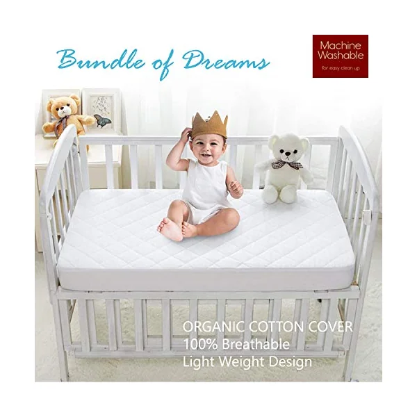 New Baby Travel Cot Foam/Mattress - Waterproof Cover | Extra Thick Quilted | Fits Most Graco/M&P Toddler Cots, Breathable | Anti Allergenic (120 x 60 x 7.5 cm)