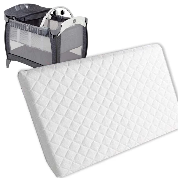 New Baby Travel Cot Foam/Mattress - Waterproof Cover | Extra Thick Quilted | Fits Most Graco/M&P Toddler Cots, Breathable | Anti Allergenic (120 x 60 x 7.5 cm)