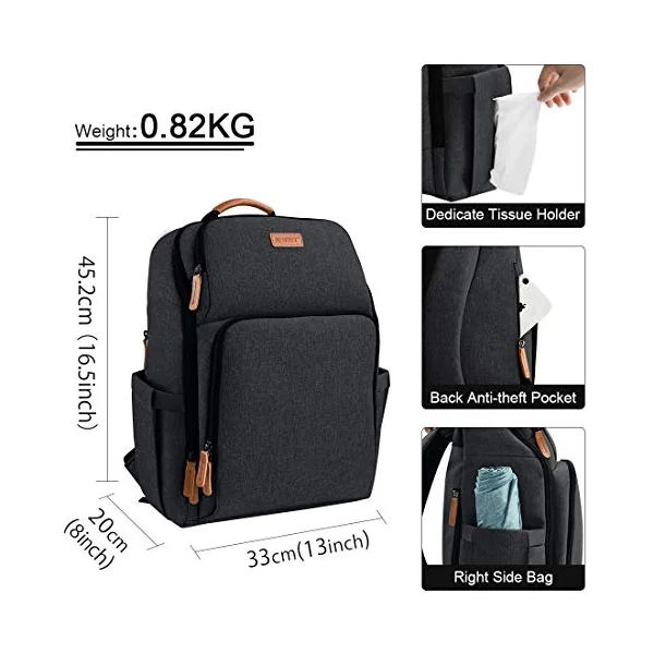 NEWHEY Baby Changing Backpacks Waterproof Large Capacity Multifunctional Travel Bag Backpack with 2 Stroller Straps for Mom and Dad