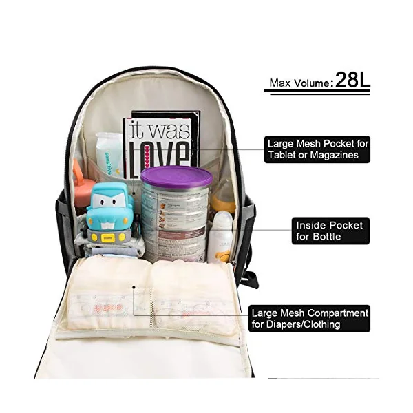 NEWHEY Baby Changing Backpacks Waterproof Large Capacity Multifunctional Travel Bag Backpack with 2 Stroller Straps for Mom and Dad
