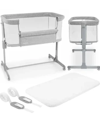 Next to me Crib 3 in 1 - Bedside Cots for Babies - Baby Bassinet with Breathable Mesh - Baby Cot with Mattress Included - 7 Height Levels - Wheels & Removable Side Panel - Suitable up to 9kg