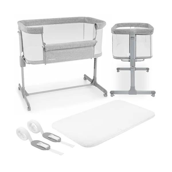 Next to me Crib 3 in 1 - Bedside Cots for Babies - Baby Bassinet with Breathable Mesh - Baby Cot with Mattress Included - 7 Height Levels - Wheels & Removable Side Panel - Suitable up to 9kg