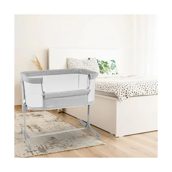 Next to me Crib 3 in 1 - Bedside Cots for Babies - Baby Bassinet with Breathable Mesh - Baby Cot with Mattress Included - 7 Height Levels - Wheels & Removable Side Panel - Suitable up to 9kg