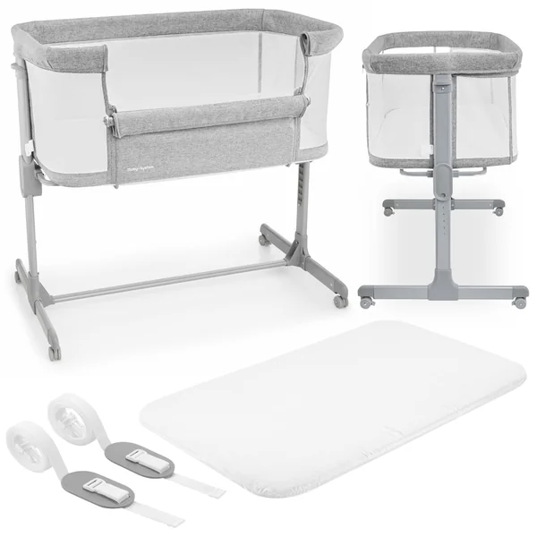 Next to me Crib 3 in 1 - Bedside Cots for Babies - Baby Bassinet with Breathable Mesh - Baby Cot with Mattress Included - 7 Height Levels - Wheels & Removable Side Panel - Suitable up to 9kg