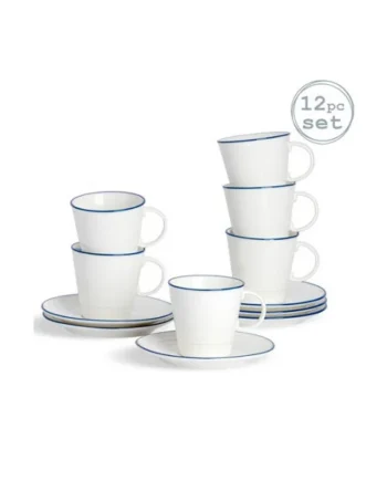 Nicola Spring 12pc Farmhouse Teacups & Saucers Set - 270ml Coffee Cup & Saucer Cappuccino Mugs Latte Drinking Mug Tea Plates