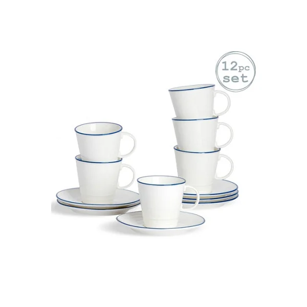 Nicola Spring 12pc Farmhouse Teacups & Saucers Set - 270ml Coffee Cup & Saucer Cappuccino Mugs Latte Drinking Mug Tea Plates