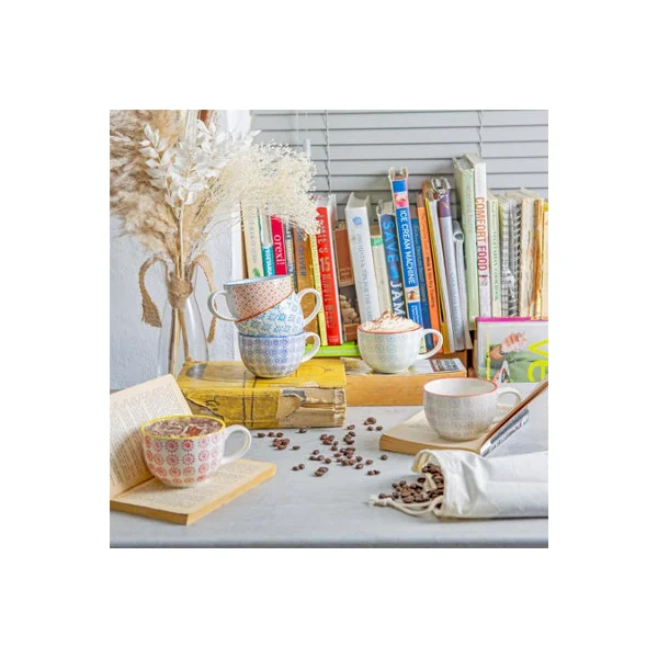 Nicola Spring Hand-Printed Cappuccino Cups - 250ml - 3 Colours - Pack of 6