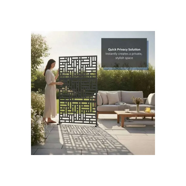 Nicoman Metal Outdoor Privacy Screen with Stand for Garden Geometric Design - Anthracite Grey
