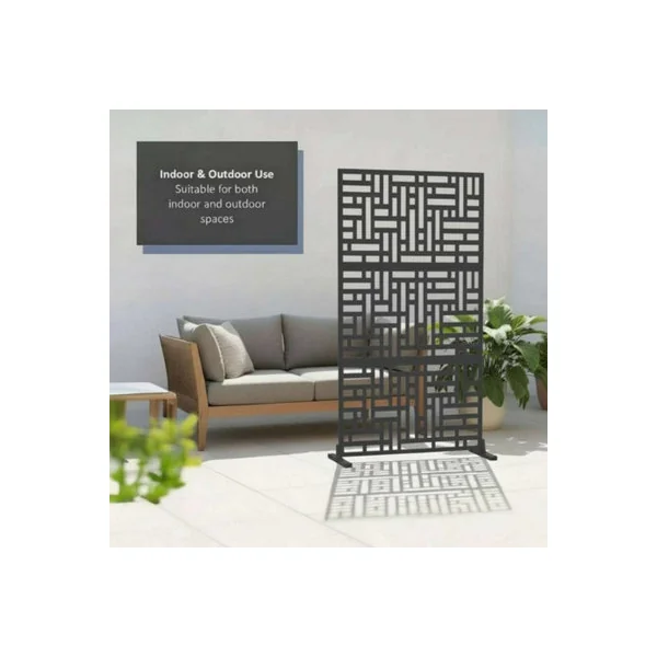 Nicoman Metal Outdoor Privacy Screen with Stand for Garden Geometric Design - Anthracite Grey