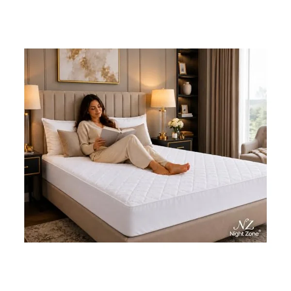 NIGHT ZONE Microfiber Quilted Mattress Protector – Breathable Mattress Cover with 30cm Deep Fitted Skirt Soft Hypoallergenic Bed Protector for Ultimate Comfort and Protection (Single)