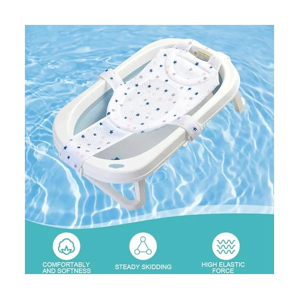 Non Slip Adjustable Newborn Baby Bath Seat with 5 Safety Support Corner | Baby Bath Net, Soft and Comfortable Baby Bath Shower Accessories with Sponge Cushion for Safe Bathing Experience 0-12 Months