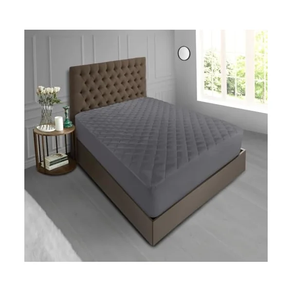 Non-Allergenic Breathable Super Soft Charcoal Grey Quilted Extra Deep Mattress Protector Topper Fitted Mattress Cover Sheet (Single)