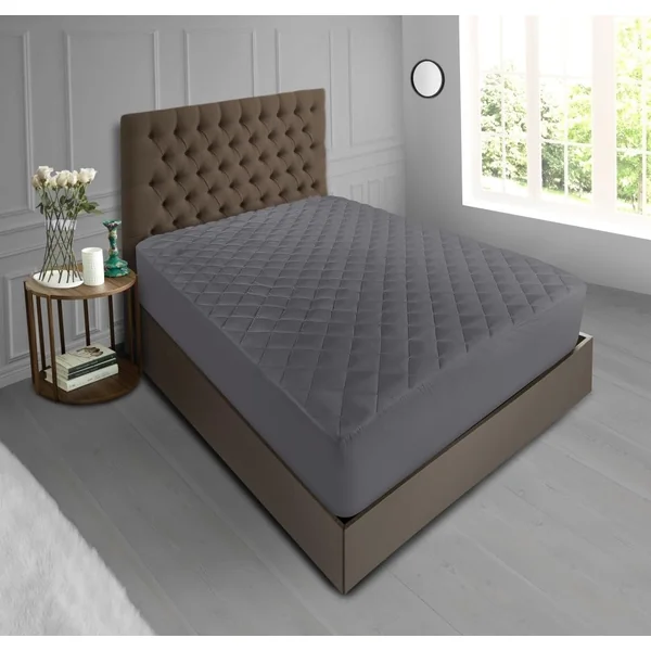 Non-Allergenic Breathable Super Soft Charcoal Grey Quilted Extra Deep Mattress Protector Topper Fitted Mattress Cover Sheet (Single)