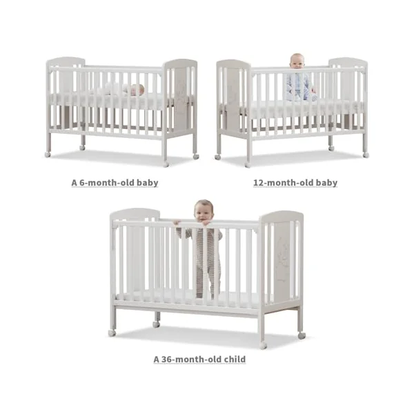 Nova -3-in-1 Wooden Baby Cot Bed,Baby Crib,Convertible Baby Bed with Teething Rail,5 Adjustable Bed Base Positions,Mattress Included,From Birth to 6 Years