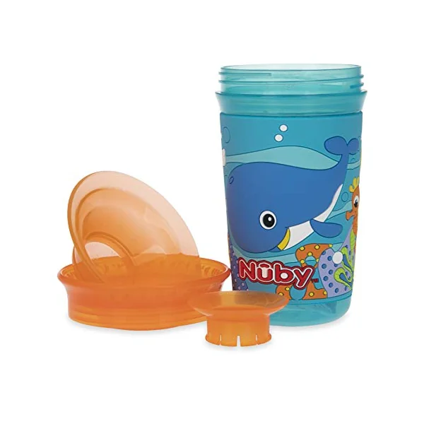 Nuby 360 Degree Easy Sip 3D Grip Wonder Cup with Printed Silicone Sleeve, 10 Oz, Whale