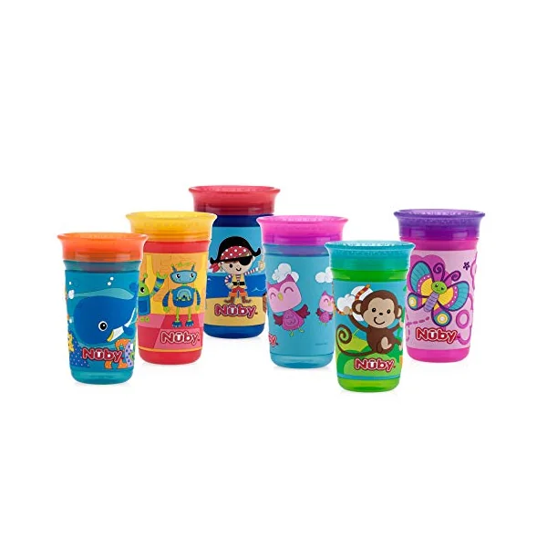 Nuby 360 Degree Easy Sip 3D Grip Wonder Cup with Printed Silicone Sleeve, 10 Oz, Whale