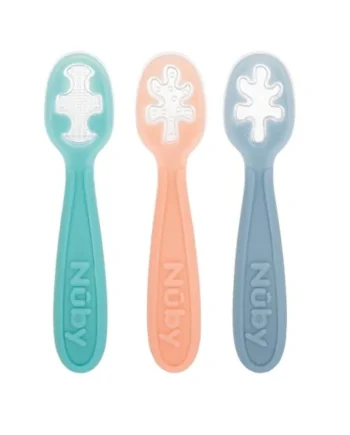 Nuby 3-Stage Baby's First Spoons Set - 3 Pack - 6+ Months - Baby Spoons with Easy Grip Handle - Pastels