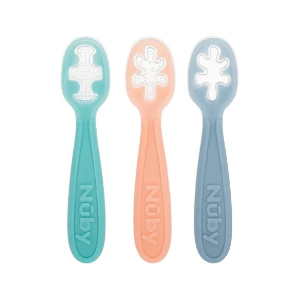 Nuby 3-Stage Baby's First Spoons Set - 3 Pack - 6+ Months - Baby Spoons with Easy Grip Handle - Pastels