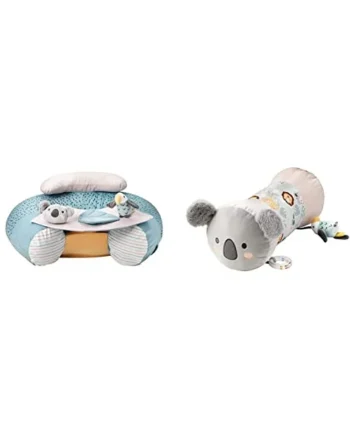 Nuby Animal Adventures Sit-Me-Up Baby Seat – Inflatable Sit & Play Floor Seat | Detachable Tray | Machine Washable | Suitable from 6 Months Plus & Animal Adventures Tummy Time Pillow