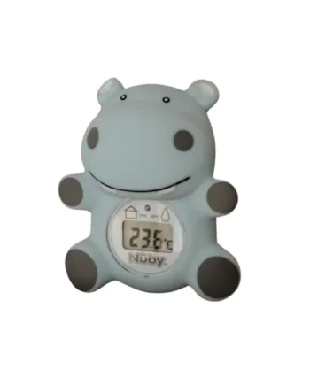 Nuby Digital Baby Bath Thermometer with Temperature Sensor, Hippo | Digital Thermometer with Easy to Read LCD Screen, Flashes when Hot, BPA Free, Suitable from Birth, Ideal for Bath & Nursery