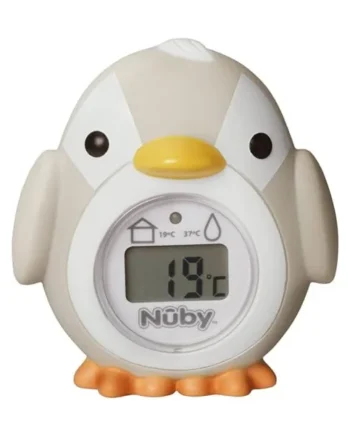Nuby Penguin Baby Bath Thermometer - Digital Thermometer with Easy to Read Screen | BPA Free | Suitable from Birth (Grey) | Digital thermometer with readable LCD display, flashes when too hot, floats in water, from birth, ideal for bath & bedroom