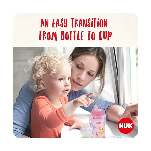 NUK Kiddy Cup Night Toddler Cup | 12+ Months | 300 ml | Leak-Proof Toughened Spout | Glow in the Dark | Clip & Protective Cap | Purple