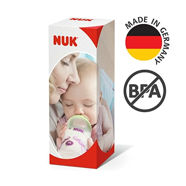 NUK Kiddy Cup Night Toddler Cup | 12+ Months | 300 ml | Leak-Proof Toughened Spout | Glow in the Dark | Clip & Protective Cap | Purple