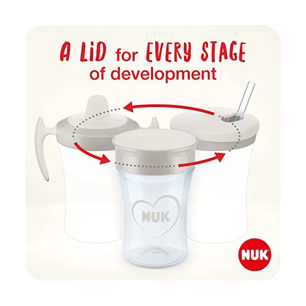 NUK Learn to Drink Set with Trainer Cup Learner Cup (6M+) | Magic Cup 360° Sippy Cup (8M+) & Action Cup Toddler Cup (12M+) | 230ml | Yellow Cat