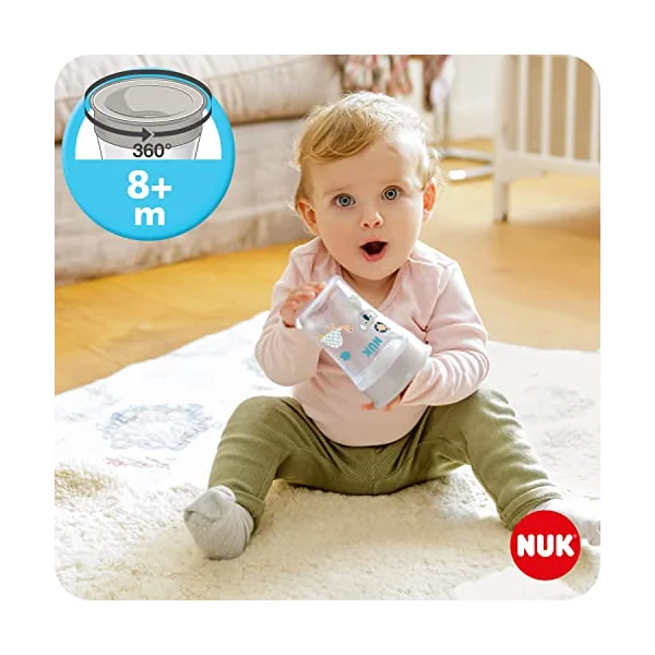 NUK Learn to Drink Set with Trainer Cup Learner Cup (6M+) | Magic Cup 360° Sippy Cup (8M+) & Action Cup Toddler Cup (12M+) | 230ml | Yellow Cat