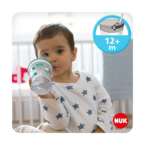 NUK Learn to Drink Set with Trainer Cup Learner Cup (6M+) | Magic Cup 360° Sippy Cup (8M+) & Action Cup Toddler Cup (12M+) | 230ml | Yellow Cat