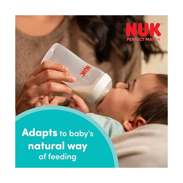 NUK Perfect Match Newborn Baby Bottle Set | 0+ Months | 150ml | Anti Colic Feeding Bottle | PP | Temperature Control Indicator | Rainbow | 4 Count