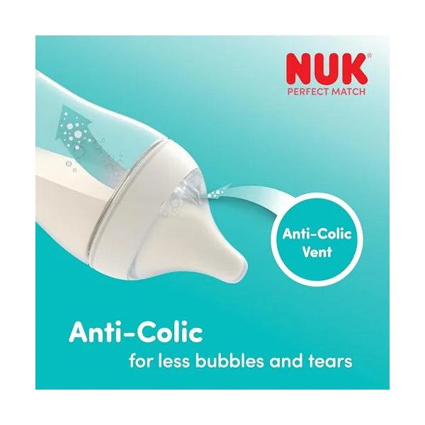 NUK Perfect Match Newborn Baby Bottle Set | 0+ Months | 150ml | Anti Colic Feeding Bottle | PP | Temperature Control Indicator | Rainbow | 4 Count